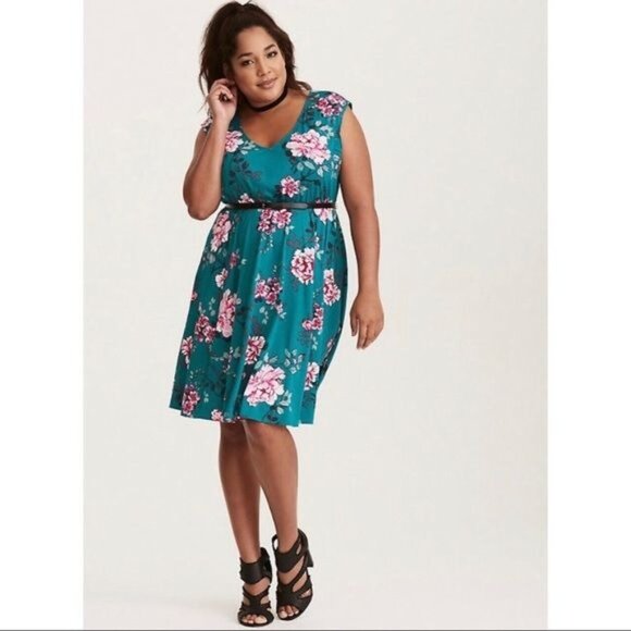 Torrid Blue Floral Dress Sleeveless Size 0 PLUS Summer A-Line Mini Rayon - Picture 5 of 14